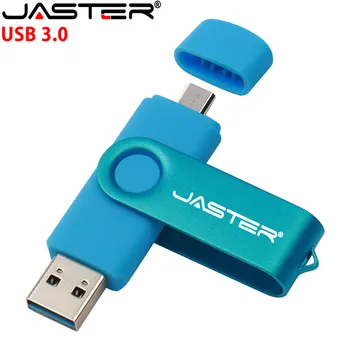 JASTER USB 3.0 Pasūtījuma LOGO OTG Flash Drive 4GB 8GB 16GB 32GB 64GB, 128GB pendrive Android Smart Tālrunis Metāla pen drive