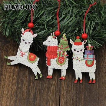 HUADODO 3Pcs Koka Alpakas Ziemassvētku Kuloni Rotājumi Ziemsvētki Koks Karājas rotājums mājās Jauno gadu Dekori bērnu rotaļlietu