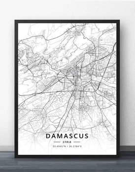 Damaskas Sīrijā Kartes Plakāts