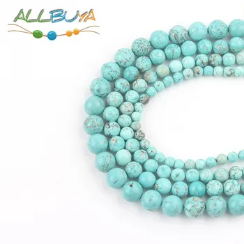 4-12mm un dabiski Zilas turquoises Pērles Apaļas Minerālvielas, krellītēm, lai Rotaslietu izgatavošana DIY Aproce Piederumi 6mm Pērles Vairumtirdzniecība