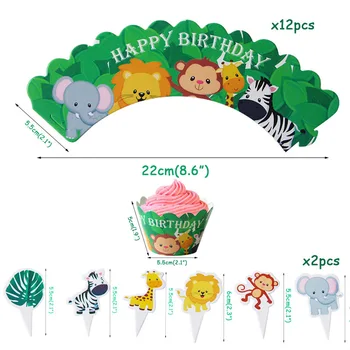 Džungļu Safari Puses Dzīvnieku Cupcake Wrapper Kūka Topper Bērniem Dzimšanas Dienas Ballīti Kūka Apdare Baby Dušas Meitene Zēns Grupa Krājumi