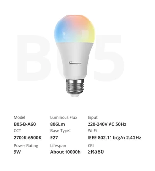 SONOFF B02-B-A60/B05-B-A60 WiFi Smart LED Spuldzes E27 Aptumšojami RGB 9W EWeLink Smart Home Automation Darbu Ar Alexa Un Google Home