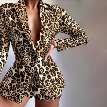 Sieviešu Krāsaina Žakete Sexy Leopard Vienu Pogu Kostīms Jaka, Bikses 2-Gabals, Kas Rudens Modes Plus Lieluma Harajuku Biroja Dāma