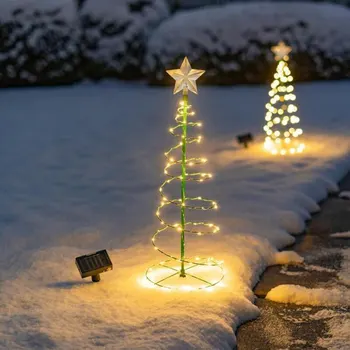 Spirālveida Ziemassvētku Eglīte Ziemassvētku Eglīte Lukturi Ar Saules Paneļiem, Eglīšu Rotājumi Ziemassvētki, Ziemassvētku Rotājumi Ārpus