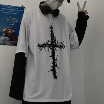 Punk Gothic Tumši Hip Hop Viltus Divas Gabals Lielgabarīta Vīriešu T Krekls Ar Garām Piedurknēm Apģērbtu Japāņu Streetwear Unisex Rudens Kross Drukāt