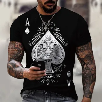 Vasaras Īsām Piedurknēm Ace of Spades Tees 3D Poker Kartes Drukas Vīriešu T Krekls Modes Retro Vīriešu Ikdienas Street Wear Lielajam T Krekli