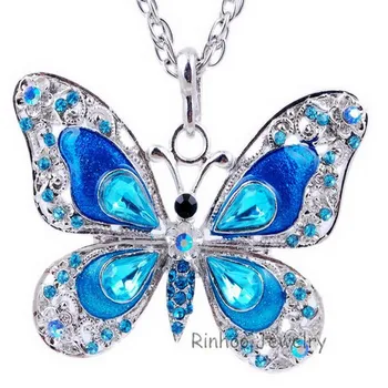 Tauriņš Kaklarota Tauriņš rotaslietas Rudens piederumi populārās hip emaljas crystal butterfly ilgi, kaklarota, kulons ķēdes sievietēm