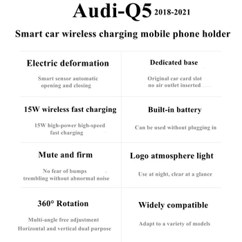 Audi Q5 2018-2021 Auto mobilā Telefona Turētājs Gaisa Ventilācijas Bezvadu Lādētāju 360 Rotējoša Navigācijas Turētājs GPS Atbalstu Ar Logo