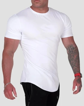 GymsT-krekls Vīriešiem ar Īsām piedurknēm Kokvilnas T-krekls Gadījuma atstarojošs Slim t krekls Fitnesa Kultūrisms Laiks Tee Vasaras Topi apģērbi
