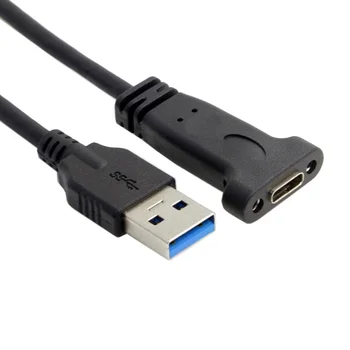 USB 3.1 C Tipa USB-C Female USB 3.0 Vīrietis Datu Kabeli ar Paneļa Piestiprināšanas Skrūves Caurumu 20cm Melns