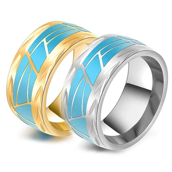 Jauns vienkāršs un moderns zilas epoksīda sveķiem, nerūsējošā tērauda gredzens vīriešu un sieviešu personību, zelta gredzens, tērauda krāsā,