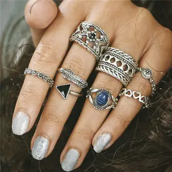 Modes vintage gredzenu boho dažādas dāmas gredzenu vairāku elementu kombinācijas gredzenu komplektu valstu vējš meitene dāvanu