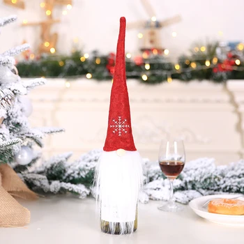 Ziemassvētku Vīna Pudele Attiecas Ziemassvētku Cepuri Rotājumi Santa Claus Somas Zviedrijas Gnome Toppers Puse Brīvdienu Mājas Pusdienu Galda