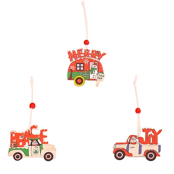 3Pcs Jauno Gadu Dabīgā Koka Eglīšu Rotājumu DIY Koka Auto Karājas Kuloni Mājas Rotājumi Ziemassvētku Dāvanu Bērniem Navidad