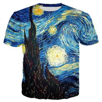 Ir 2021. Harajuku Stils T-krekls Vīriešiem, Sievietēm, Vinsents Van Gogs, Eļļas Glezna Zvaigžņotā Nakts 3D Iespiests T-krekli Modes Tee Topi Lielgabarīta