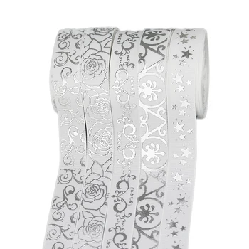 (10 metri/rullis) Balta karstspiedes ziedu grosgrain lente DIY dāvanu kāzu lentes, vairumtirdzniecība