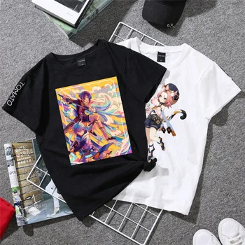 Karikatūra Spēle Genshin Ietekmes Meitene Plāksteris Siltuma Apģērbu Uzlīmes, T-krekls pelēkā vārna Japānas Anime Aplikācijas Cosplay Bērniem