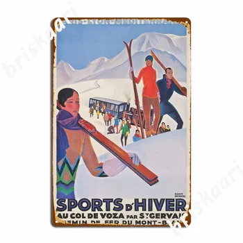Ziemas Sporta Art Deco Vintage Francija Slēpošanas Ceļojumu Plakātu Metāla Zīmes Kino Virtuve Bārs Alu Vintage Skārda zīme Plakāti