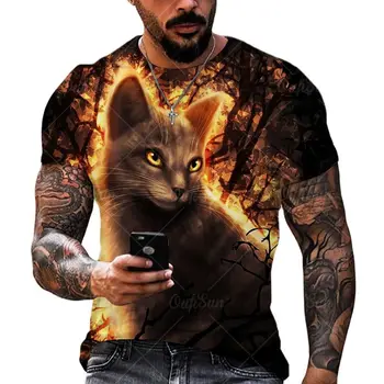 Jauno Modes Vīrieši Jaukums Cat T-krekls Vīriešu 3D T-krekls Drukas Kaķis ar Īsām Piedurknēm Vasaras Kreklu apdruka T Kreklu Izmantot Topi
