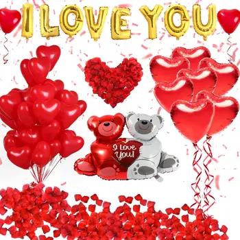 Es Mīlu Tevi, Sirds Baloni Komplekts Sarkans Zīda Rožu Ziedlapiņu Kāzu Dekorēšana Mīlestība-Lācis Balonu Valentīna Diena Puse Rotājumi