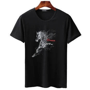 Vīriešu Zirgu Print T-Krekls ar Īsām Piedurknēm Stiept Kokvilnas O-veida Kakla Slim Tshirt Vasaras Modes Melns t-veida Topi