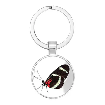 Tauriņš Keychain Modes Radošās Drukāšanas Stikla Cabochon Kulons Butterfly Ziedu Raksts, Atslēgu Piekariņu Diy Var Pielāgot