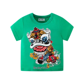 Jauno Modes Ķīna Stila Lauva Dejas T-Krekls Vasaras Īsām Piedurknēm O-veida kakla T Tee Par Bērnu Zēniem, Bērniem, Ikdienas Topi, Meiteņu T-krekls