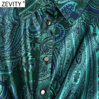 ZEVITY Jaunā Sieviešu Vintage Paisley Totem Ziedu Drukāt Krūtīm Satīna Krekls Midi Kleita Lady Šiks Ielocēm Dizaina Slim Vestidos DS9234