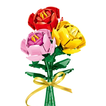 Veidošanas Bloku Ziedu Romantiskā Rožu Ķieģeļu Mājas Apdare Podos Pušķis Modelis Bērnu Puzzle Montāža Rotaļlietas Meitene Dzimšanas dienas Dāvana