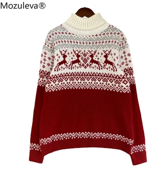 Mozuleva Ziemassvētku Lielgabarīta Ziemas Gudrs Džemperis Sievietēm Cēloņu Savirmot Sieviešu Rudens Džemperis 2022 Long Sleeve Red Modes Džemperis