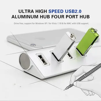 Portatīvo Izmēru Alumīnija Sakausējuma Super ātrgaitas 4 Portu USB Hub USB Sadalītājs Adapteris Ar LED Indikatoru DATORU, Portatīvo Datoru