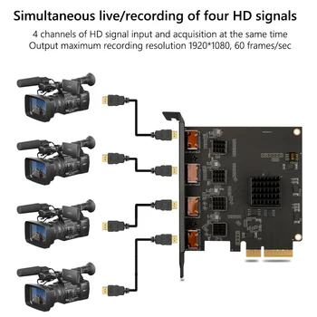 Video Reģistrators Grabber Notveršanā Spēli Tiešraidē 4 Kanālu HDMI-Saderīgam PCI-E Video Kartes 20Gb 1080P/s Adapteris