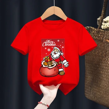 Jauno Modes Īsām Piedurknēm Bērnu T-krekls Priecīgus Ziemassvētkus Cute Santa Ziemeļbrieži Grafiskais Kids Red Tshirts Zēni Meitenes Ikdienas Topi