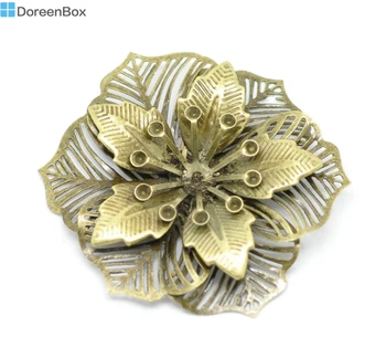 Doreen Lodziņā Jauki 10 Antīkas Bronzas Filigrāni Ziedu Embellishments Secinājumi 5.5x4.8cm(var turēt SS10 rhinestone) (B18567)