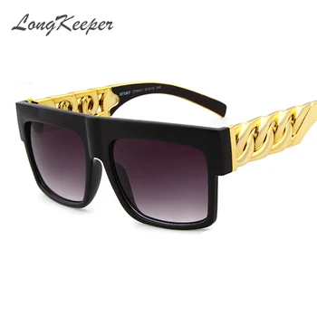 LongKeeper Modes Zelta Metāla Ķēdes Punk Laukumā Saulesbrilles Vintage Hip Hop, Saules Brilles Gafas De Sol UV400