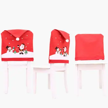 Ziemassvētku Krēslu Segtu Klasiskā Santa Claus, Sniegavīrs Drukāt Ēdamistabas Krēsls Vāciņš ar Pom Pom Jaunajā Gadā Grupa Piederumi Ziemassvētki 60cmX50cm