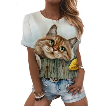 Jaunā 3D drukāšanas dāmas modes gudrs dzīvnieks kaķis vasaras gadījuma visu maču T-krekls plus lieluma apģērbu XXS-6XL Camisetas Mujer De