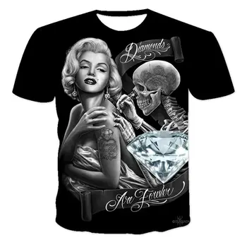 Karstā Pārdošanas 3d Iespiesti Vīriešu T-Krekls Vasarā, Skaistumkopšanas Galvaskausa Street Hip-Hop O-veida Kakla Top Moderns Izmēra T-Krekls