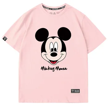 Disney Salds Mickey Mouse Vēstuli Karikatūra Izdrukāt O-Veida Kakla Džemperis Ar Īsām Piedurknēm T-Krekls Šiks Modes Sieviešu Brīvs T-Veida Topi, 6 Krāsas