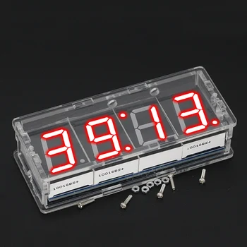 Stilīgs 4-ciparu DIY Ciparu LED Pulkstenis Komplektu, Gaismu, Temperatūru, Datumu, Laika Displejs ar Caurspīdīgu Gadījumā Taimeris DIY Komplektu