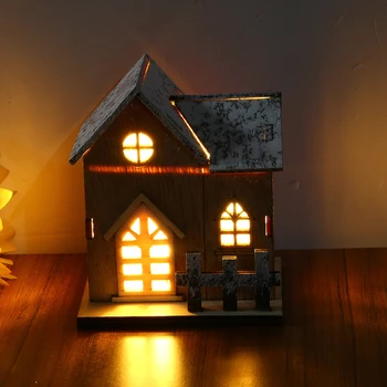 Ziemassvētku LED Ciema Rotājumu Mini Koka Māja Gaismas Ziemassvētku Rotājumi Galda Dekorēšanai Built-in LED Gaismas 2022 Jauno Gadu