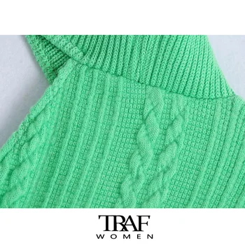 TRAF Za Sieviešu Modes Soft Touch Asimetriska Kabeļu adīt Džemperi Vintage Augstas Kaklu garām Piedurknēm, Sieviešu Džemperi Šiks Topi