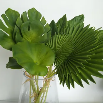 PU pu Mākslīga palmu koku lapas augiem viltus bruņurupucis taro zaļo lapu mājas kāzu galda ziedu apdare