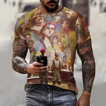 2022. gada Vasaras Karikatūra T-krekls Vīriešu Tops Pašā Stilā Ar Arcane Krekls Tēma Streetwear Ērti Lielgabarīta T Vīriešiem