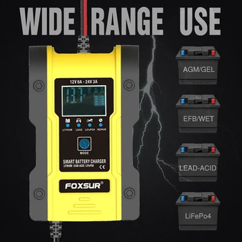 FOXSUR 6A litija akumulators 12V24V svina-skābes akumulators litija dzelzs fosfāta lādētāju, automašīnas un motocikla akumulatoru lādētājs
