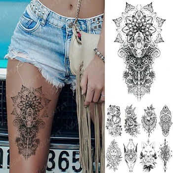 Ūdensnecaurlaidīgus Pagaidu Tetovējumu Uzlīmes Čūska Ziedu Rožu Flash Tetovējumiem Mežģīnes Fox Lauva Koku Body Art Roku Viltus Piedurknēm Tetovējums Sievietēm