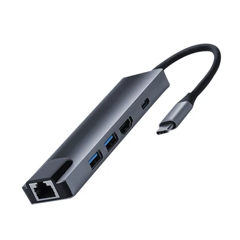 Tipa-C Hub USB-C HDMI-Saderīgam USB3.0 Gigabit LAN Ethernet dokstacija Multi-Funkciju USB C centrs Macbook Dell
