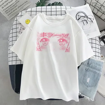 Lielgabarīta T Cute Anime Rozā Meitene, Sieviešu T-Veida Krekls Japāņu Mednieks T Vintage Harajuku Streetwear Zaudēt Punk Drēbes Topi