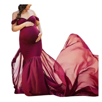 JAYCOSIN Šifona Sieviešu Pregnants Maternitātes Kleita Lady Elegants Fotogrāfija Aksesuārus Off Plecu Piedurknēm Dzemdību Gara Kleita