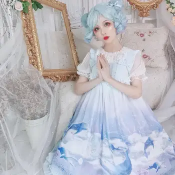 Japāņu sweet lolita kleita vintage mežģīnes bowknot gudrs drukāšanas augsta vidukļa princese tēja puse viktorijas kleita kawaii meitene jsk cos